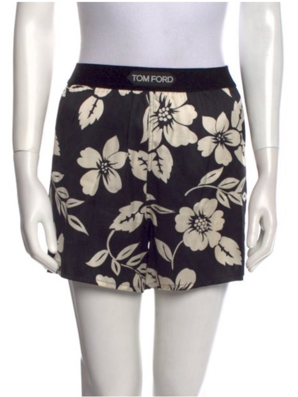 Tom Ford Black and Cream Floral Silk Mini Shorts
